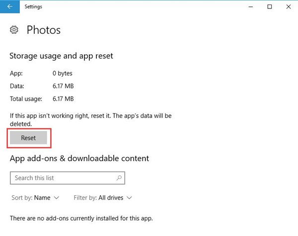 reset photos in apps