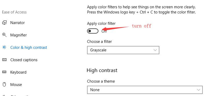 turn off apply color filter settings