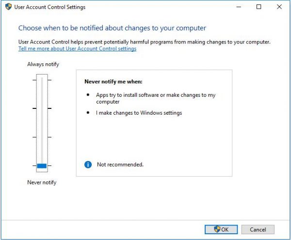 user account control never notify