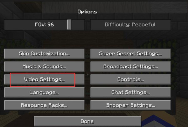 video settings in minecraft