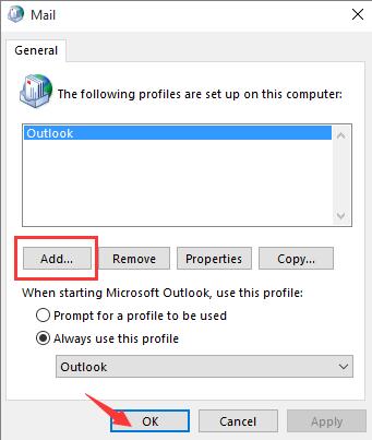 add a profile for outlook