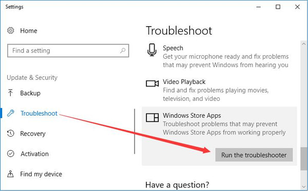 run windows store apps troubleshooter