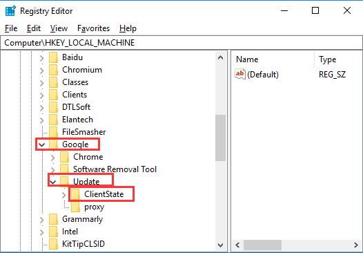 client state in registry editor