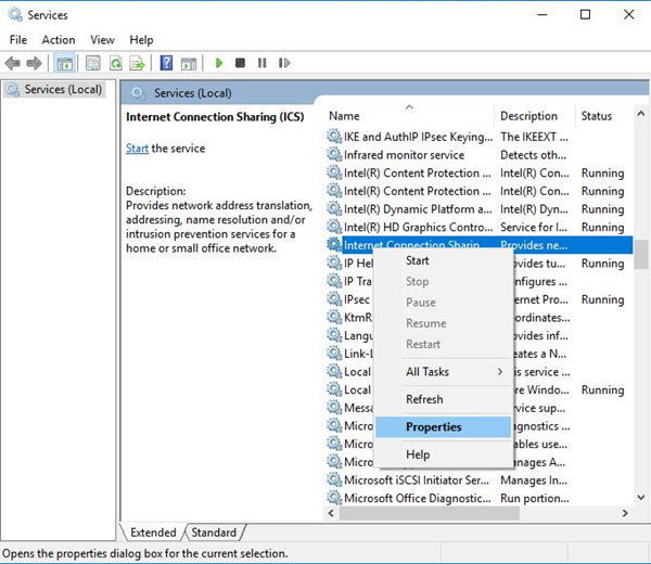 internet connection sharing properties