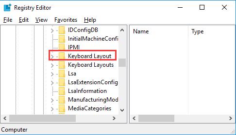 keyboard layout folder in control folder