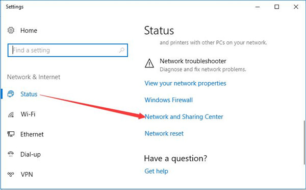 status network and sharing center