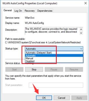 wlan autoconfig startup type automatic