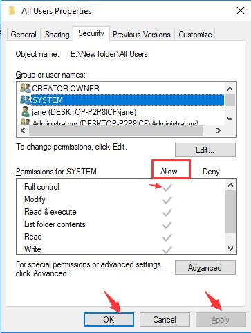 allow full control for file