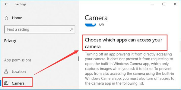 choose which apps can access your camera