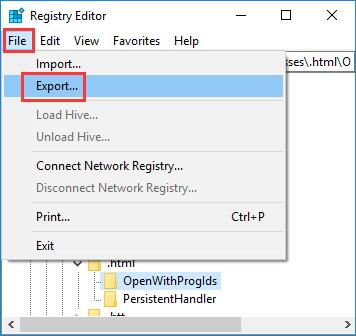 export registry editor key