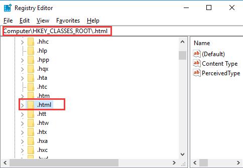 hkey classes root html in registry editor