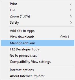 manage add ons in internet explorer