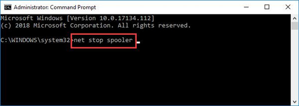 net stop spooler in command prompt