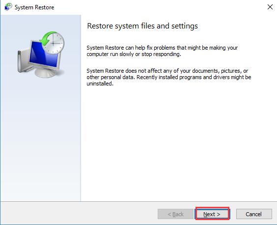 next restore system files and settings