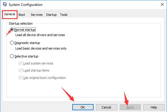 normal startup in system configuration