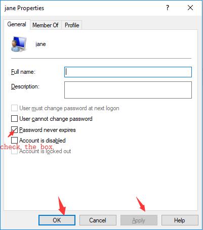password never expires in computer management