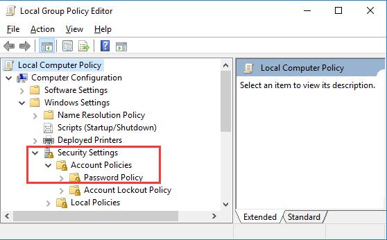 password policy in group policy