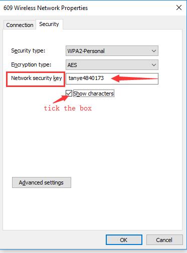 show network security key characters