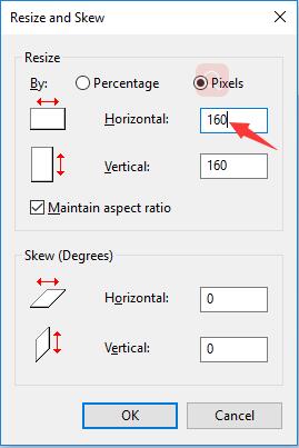 type a number in horizontal pixels