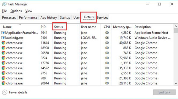 applications running in task manager