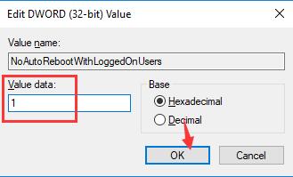 change no auto reboot with logged users value to 1