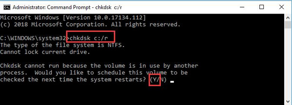 chkdsk c r in command prompt
