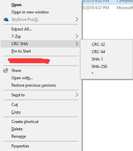 crc sha right click