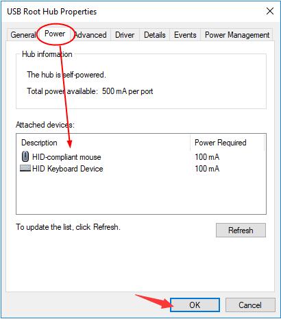 usb root hub properties attached devices