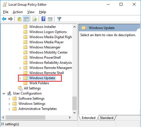 windows update in group policy
