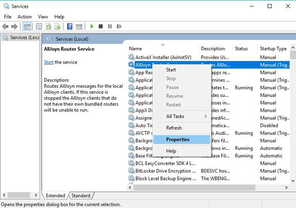 egenskaper for alljoyn router service