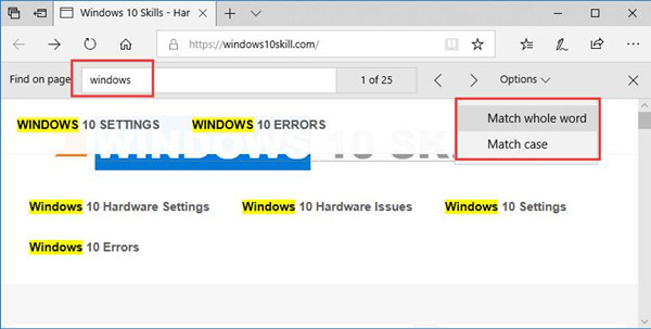 search for word on a webpage in microsoft edge