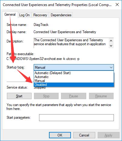 set connected user experience and telemetry as disabled