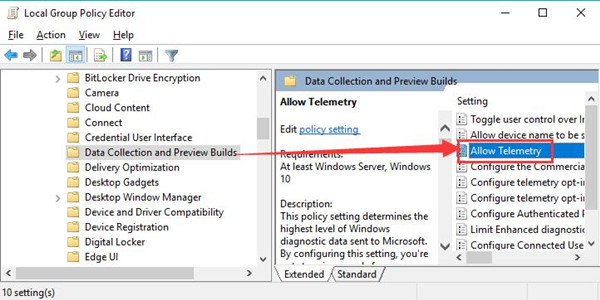 allow telemetry in group policy editor