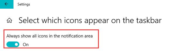 always show all icons in the notifications area