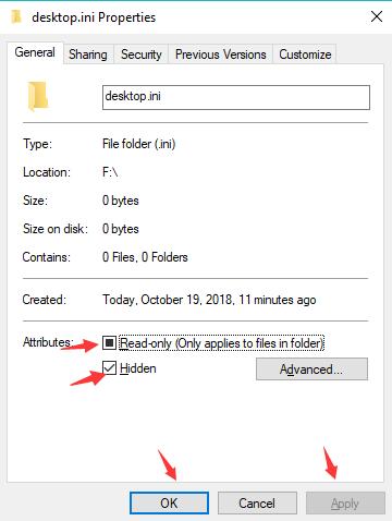 set desktop.ini read only
