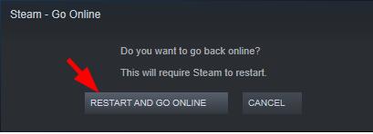 restart and go online steam