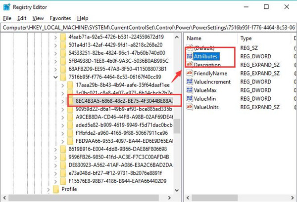 attribute in registry editor