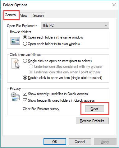clear file explorer history