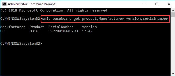 hp serial number check command