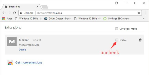 uncheck the box for enable in google chrome extensions 