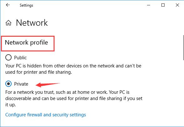 change network profile to private
