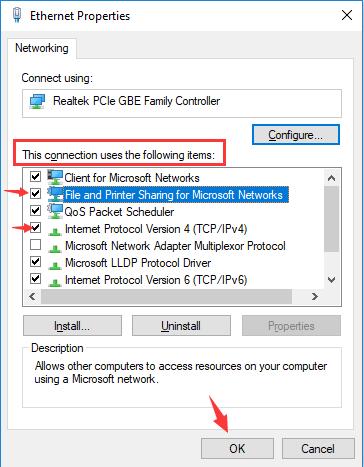file and printer sharing for microsoft networks