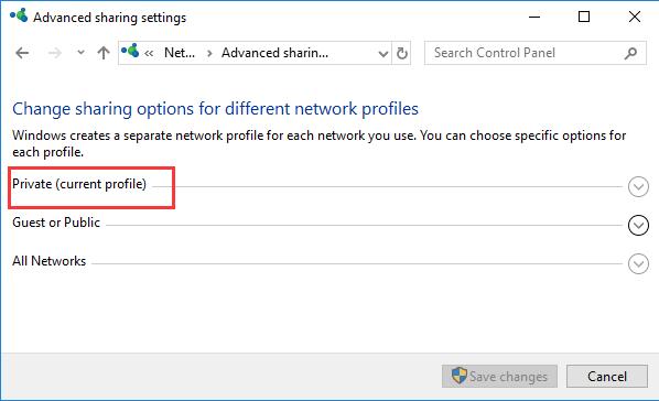private network in advanced sharing settings