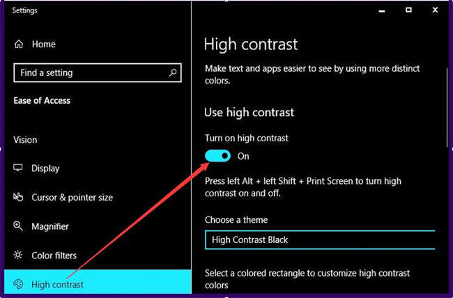 windows 10 high contrast themes text black