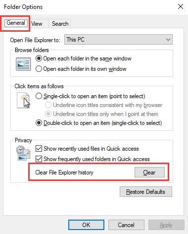 clear file explorer history