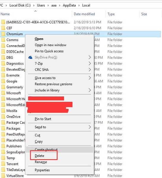 delete chromium folder in file explorer