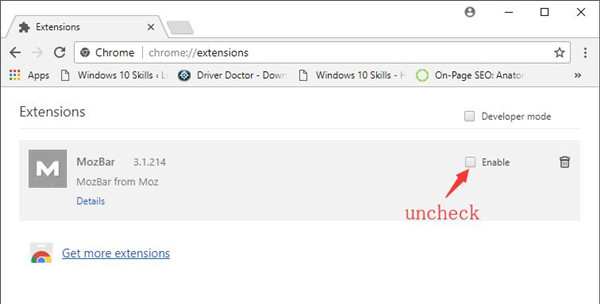 disable extensions in google chrome