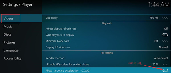disable kodi hardware acceleration