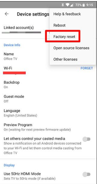 factory reset chromecast device