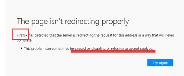 firefox this page is not redirecting properly